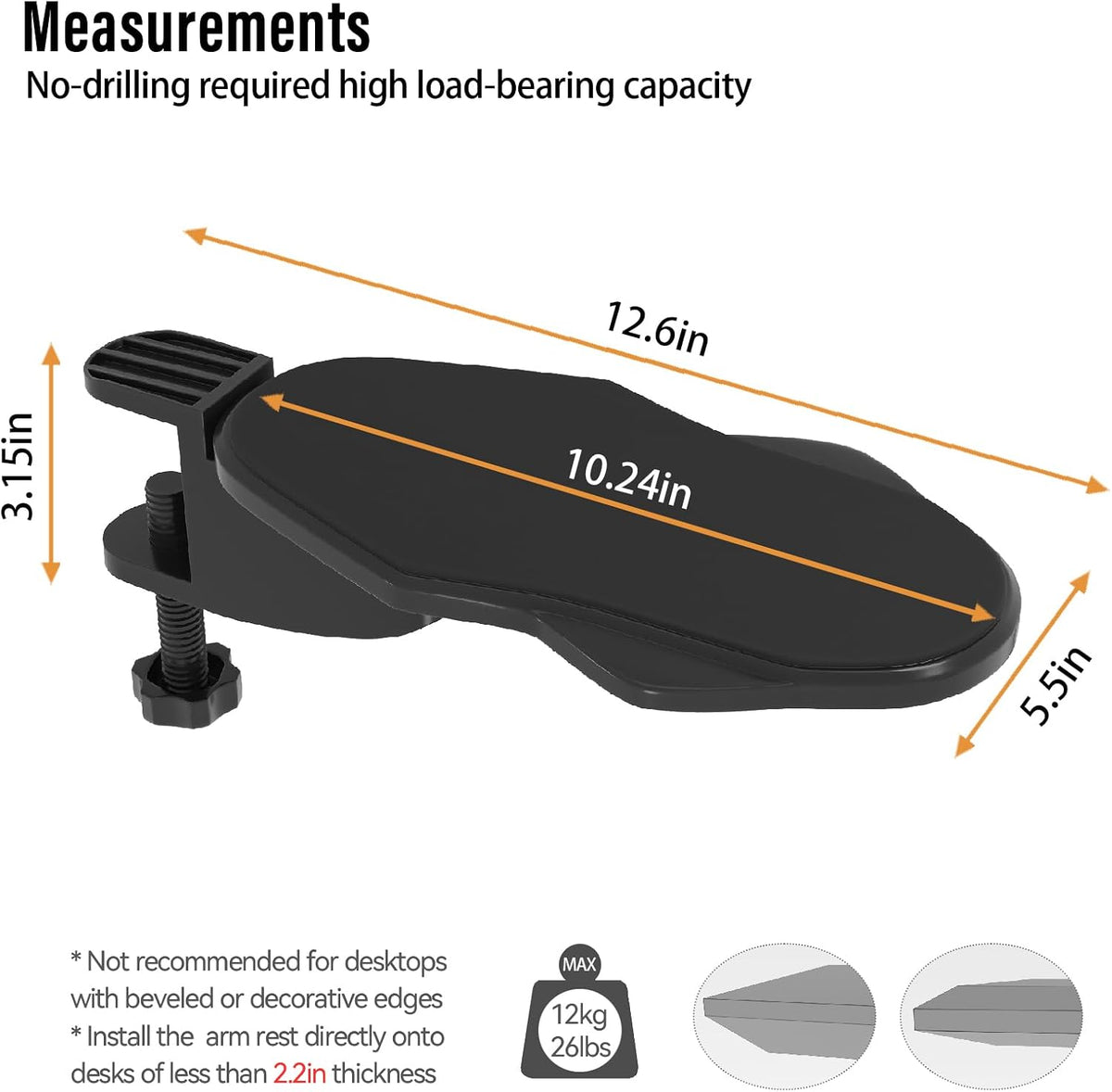 Ergonomic Arm/Elbow Rest for Desk, Foldable Rotating Black