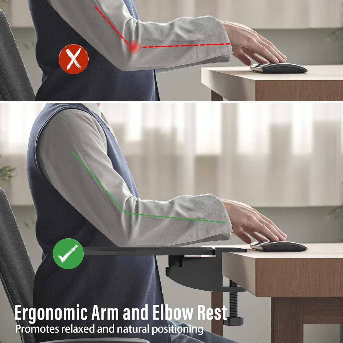 Ergonomic Arm/Elbow Rest for Desk, Foldable Rotating Black