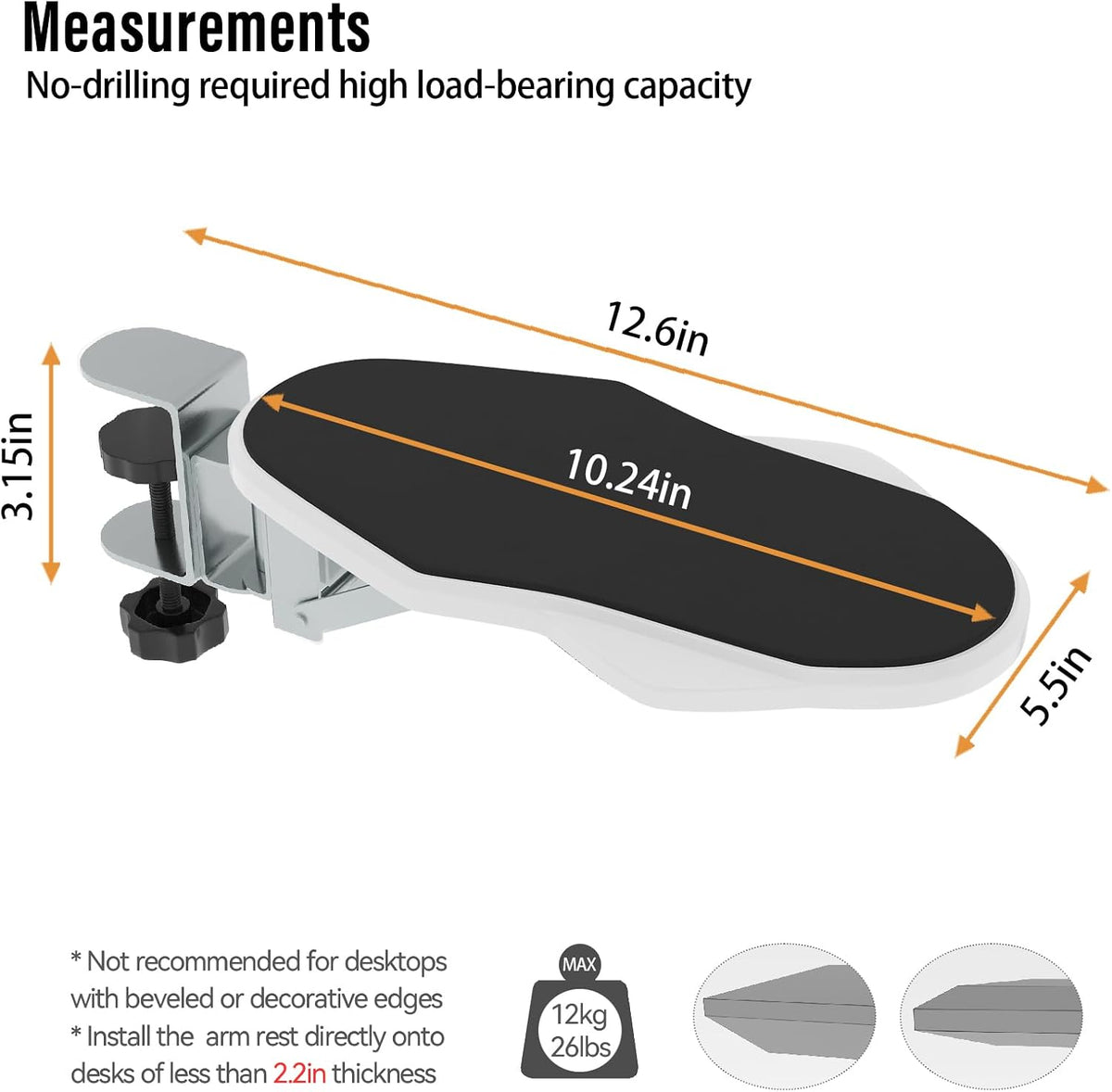 Ergonomic Arm/Elbow Rest for Desk, Foldable Rotating Black
