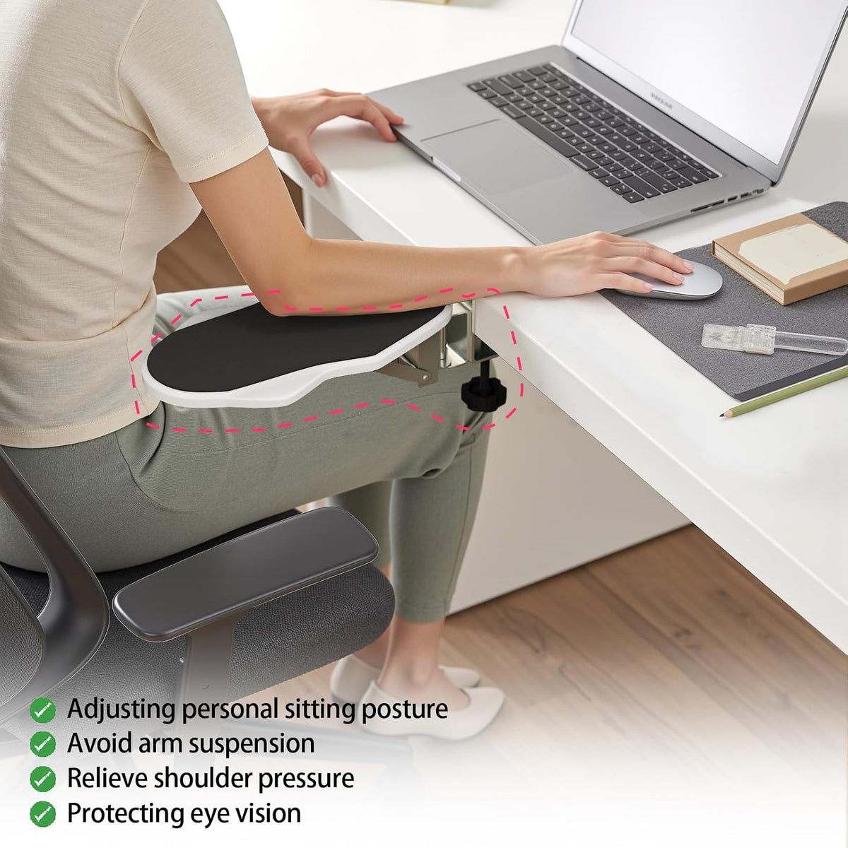Ergonomic Arm/Elbow Rest for Desk, Foldable Rotating Black