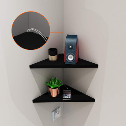 Corner Mounting Shelf Set of 2 – Easy to Install Floating Wall Shelves with Wood Grain Finish, Durable and Waterproof ABS Plastic for Kitchen, Bathroom, Living Room Home Décor