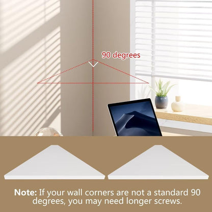 Corner Mounting Shelf Set of 2 – Easy to Install Floating Wall Shelves with Wood Grain Finish, Durable and Waterproof ABS Plastic for Kitchen, Bathroom, Living Room Home Décor