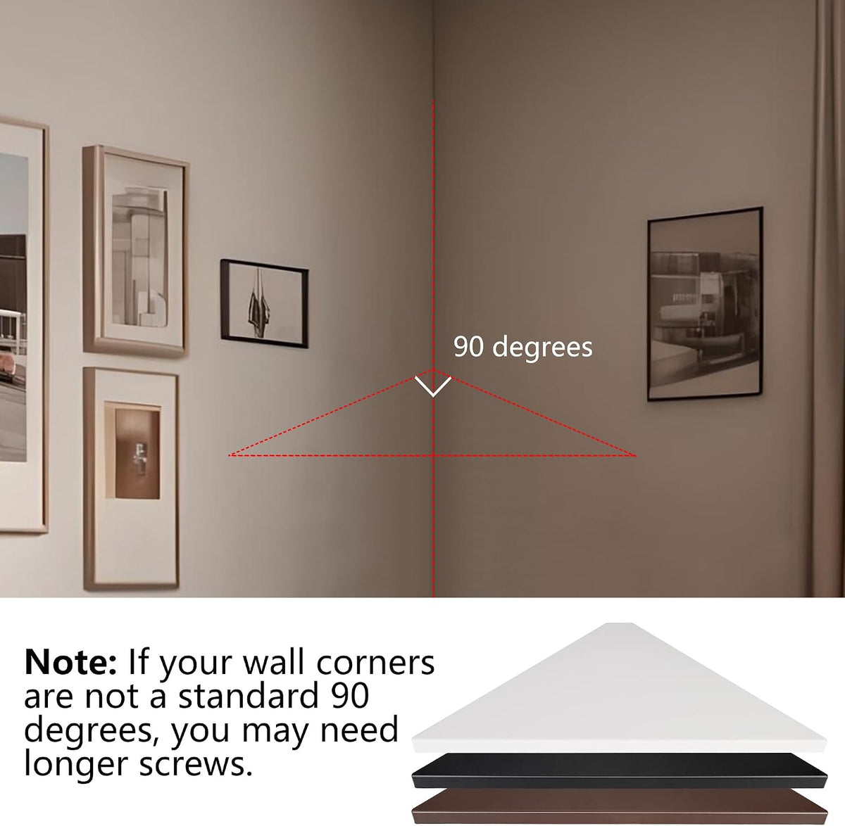 Corner Mounting Shelf Set of 2 – Easy to Install Floating Wall Shelves with Wood Grain Finish, Durable and Waterproof ABS Plastic for Kitchen, Bathroom, Living Room Home Décor