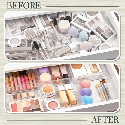SimpleSort 3-Piece Stackable Clear Drawer Organizer Set | 9" x 6" x 2" Rectangle Trays | Wide Makeup Vanity Storage Bins and Office Desk Drawer Dividers | Made in USA