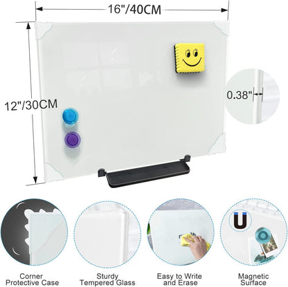 Black Magnetic Glass Board Desktop Easel, 16x12 Black Dry Erase Board for Desk, Tabletop Glass Whiteboard on Adjustable Stand, Portable Tempered Glass Board for Office Home