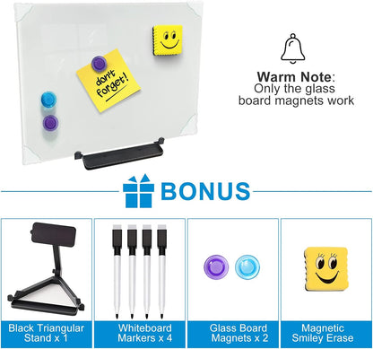 Black Magnetic Glass Board Desktop Easel, 16x12 Black Dry Erase Board for Desk, Tabletop Glass Whiteboard on Adjustable Stand, Portable Tempered Glass Board for Office Home