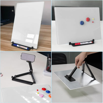 Black Magnetic Glass Board Desktop Easel, 16x12 Black Dry Erase Board for Desk, Tabletop Glass Whiteboard on Adjustable Stand, Portable Tempered Glass Board for Office Home