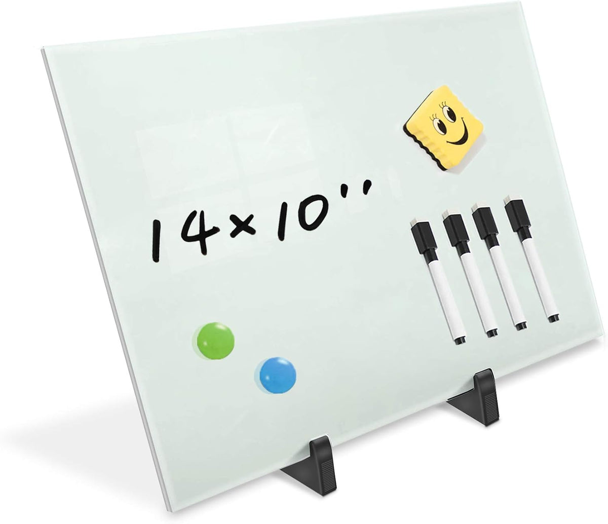 Black Magnetic Glass Board Desktop Easel, 16x12 Black Dry Erase Board for Desk, Tabletop Glass Whiteboard on Adjustable Stand, Portable Tempered Glass Board for Office Home