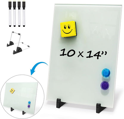 Black Magnetic Glass Board Desktop Easel, 16x12 Black Dry Erase Board for Desk, Tabletop Glass Whiteboard on Adjustable Stand, Portable Tempered Glass Board for Office Home