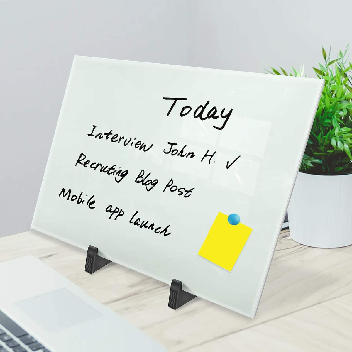 Black Magnetic Glass Board Desktop Easel, 16x12 Black Dry Erase Board for Desk, Tabletop Glass Whiteboard on Adjustable Stand, Portable Tempered Glass Board for Office Home