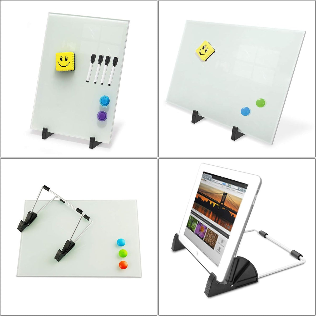 Black Magnetic Glass Board Desktop Easel, 16x12 Black Dry Erase Board for Desk, Tabletop Glass Whiteboard on Adjustable Stand, Portable Tempered Glass Board for Office Home