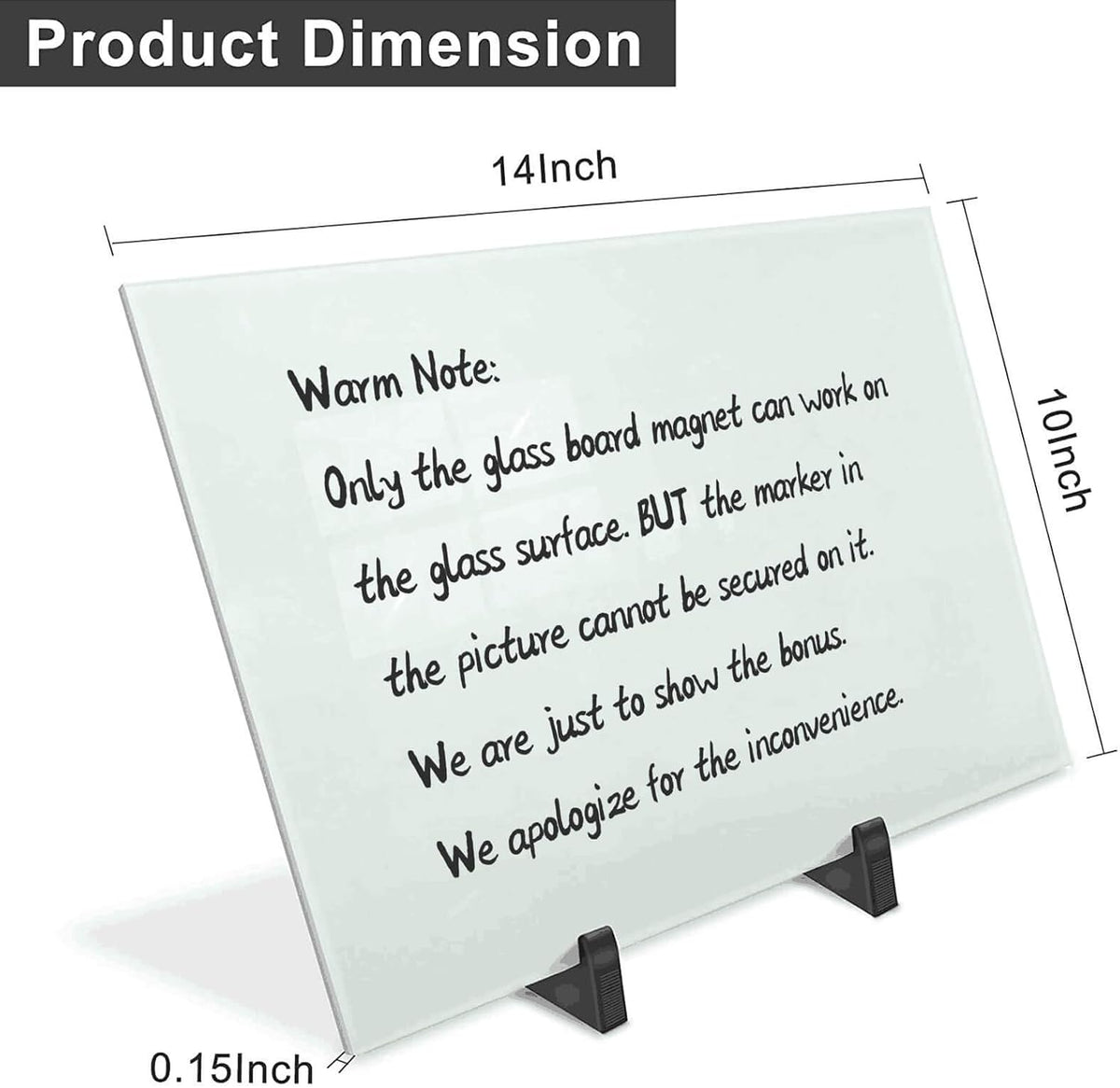 Black Magnetic Glass Board Desktop Easel, 16x12 Black Dry Erase Board for Desk, Tabletop Glass Whiteboard on Adjustable Stand, Portable Tempered Glass Board for Office Home