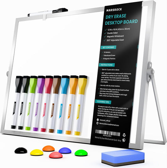 Dry Erase White Board with Stand, Double-Sided Whiteboard 16"x12"