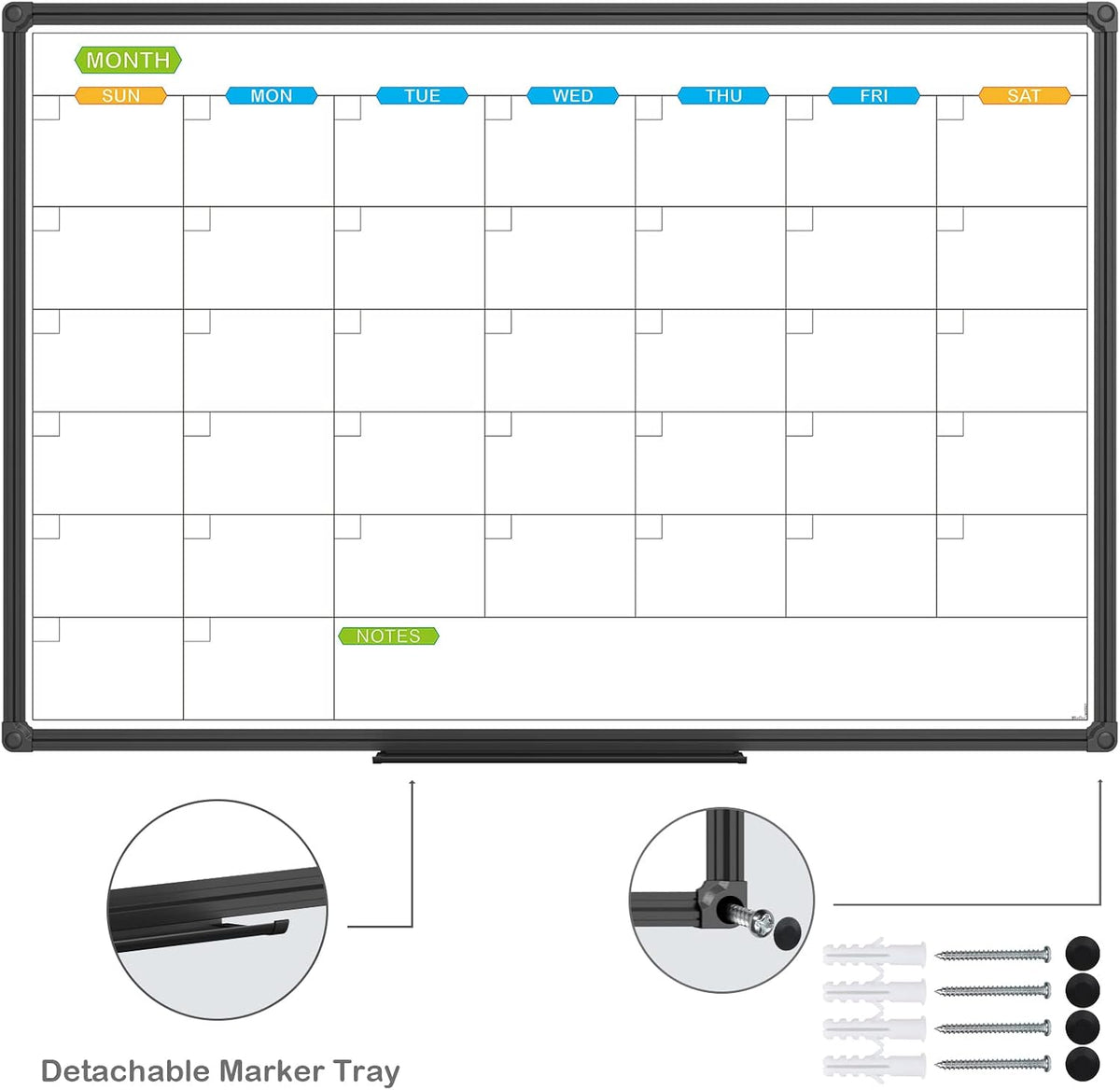 Dry Erase Calendar Whiteboard, Magnetic Month Board 36 x 24 Inch