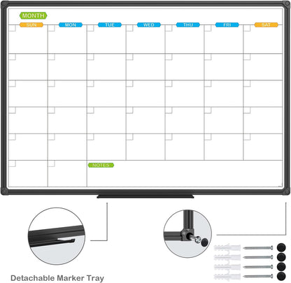 Dry Erase Calendar Whiteboard, Magnetic Month Board 36 x 24 Inch