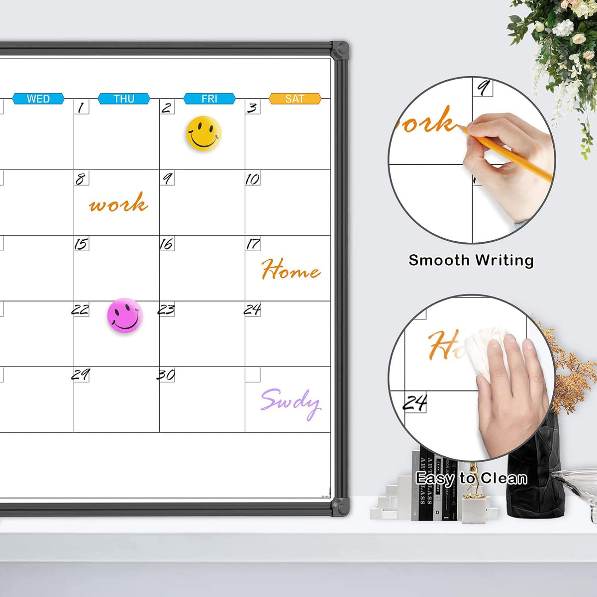 Dry Erase Calendar Whiteboard, Magnetic Month Board 36 x 24 Inch