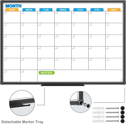 Dry Erase Calendar Whiteboard, Magnetic Month Board 36 x 24 Inch