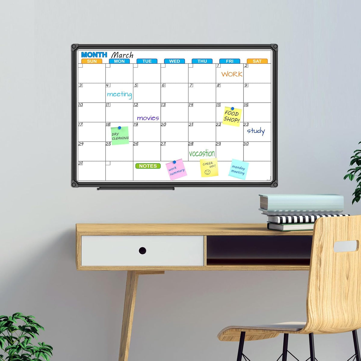 Dry Erase Calendar Whiteboard, Magnetic Month Board 36 x 24 Inch