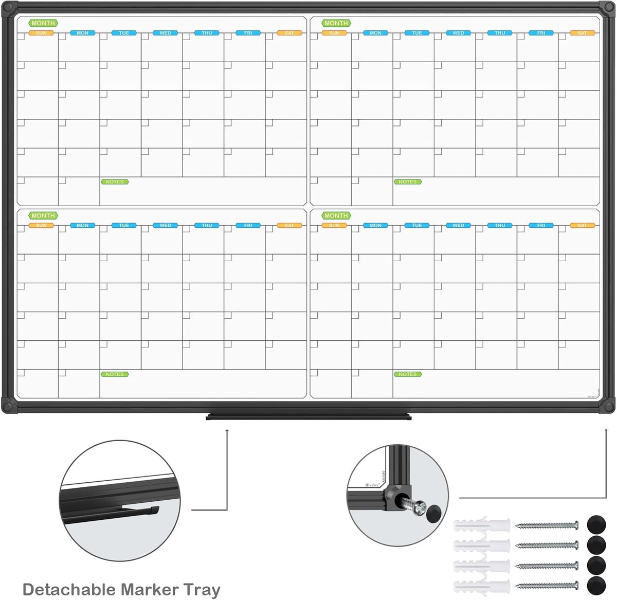 Dry Erase Calendar Whiteboard, Magnetic Month Board 36 x 24 Inch