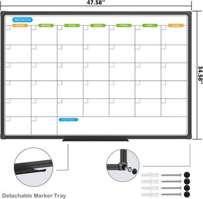 Dry Erase Calendar Whiteboard, Magnetic Month Board 36 x 24 Inch