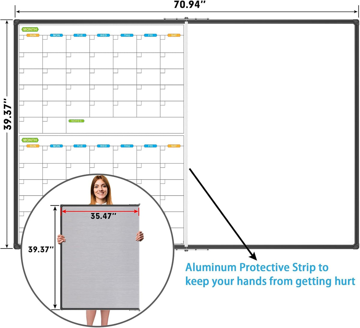 Dry Erase Calendar Whiteboard, Magnetic Month Board 36 x 24 Inch