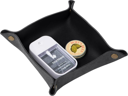 Genuine Leather Valet Tray | Desk Organizer | Catchall Tray | Full Grain Leather. Dimensions 6 x 6 x 1.75”. Made in the USA