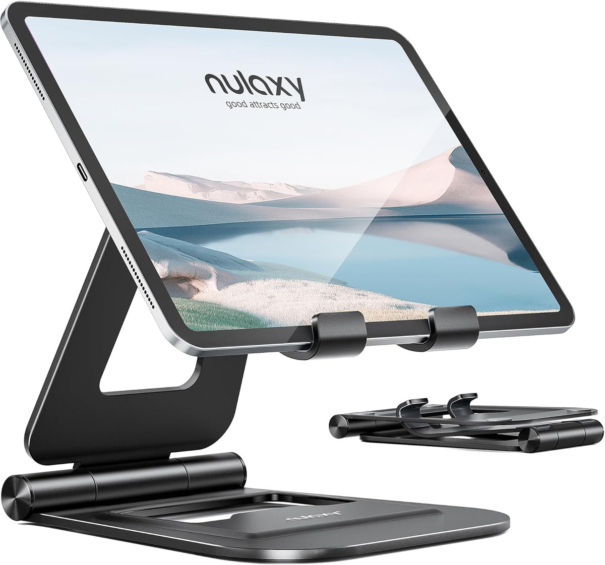 Dual Adjustable Foldable iPad Stand, Full Aluminum, Stable Support