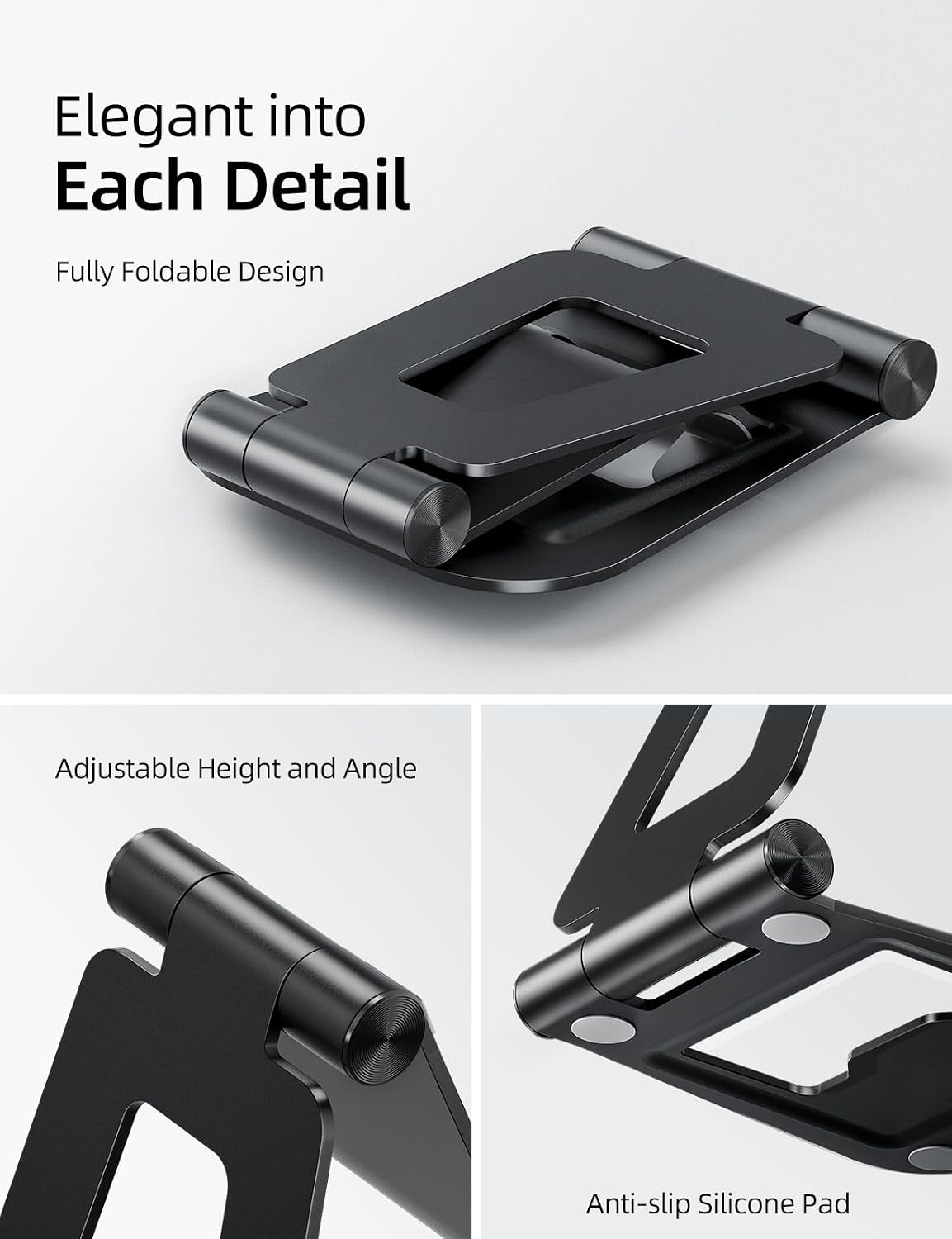 Dual Adjustable Foldable iPad Stand, Full Aluminum, Stable Support