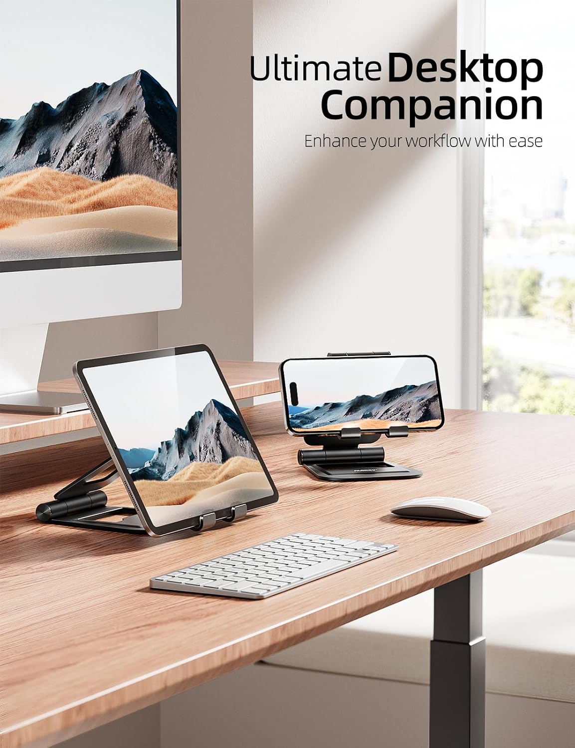 Dual Adjustable Foldable iPad Stand, Full Aluminum, Stable Support