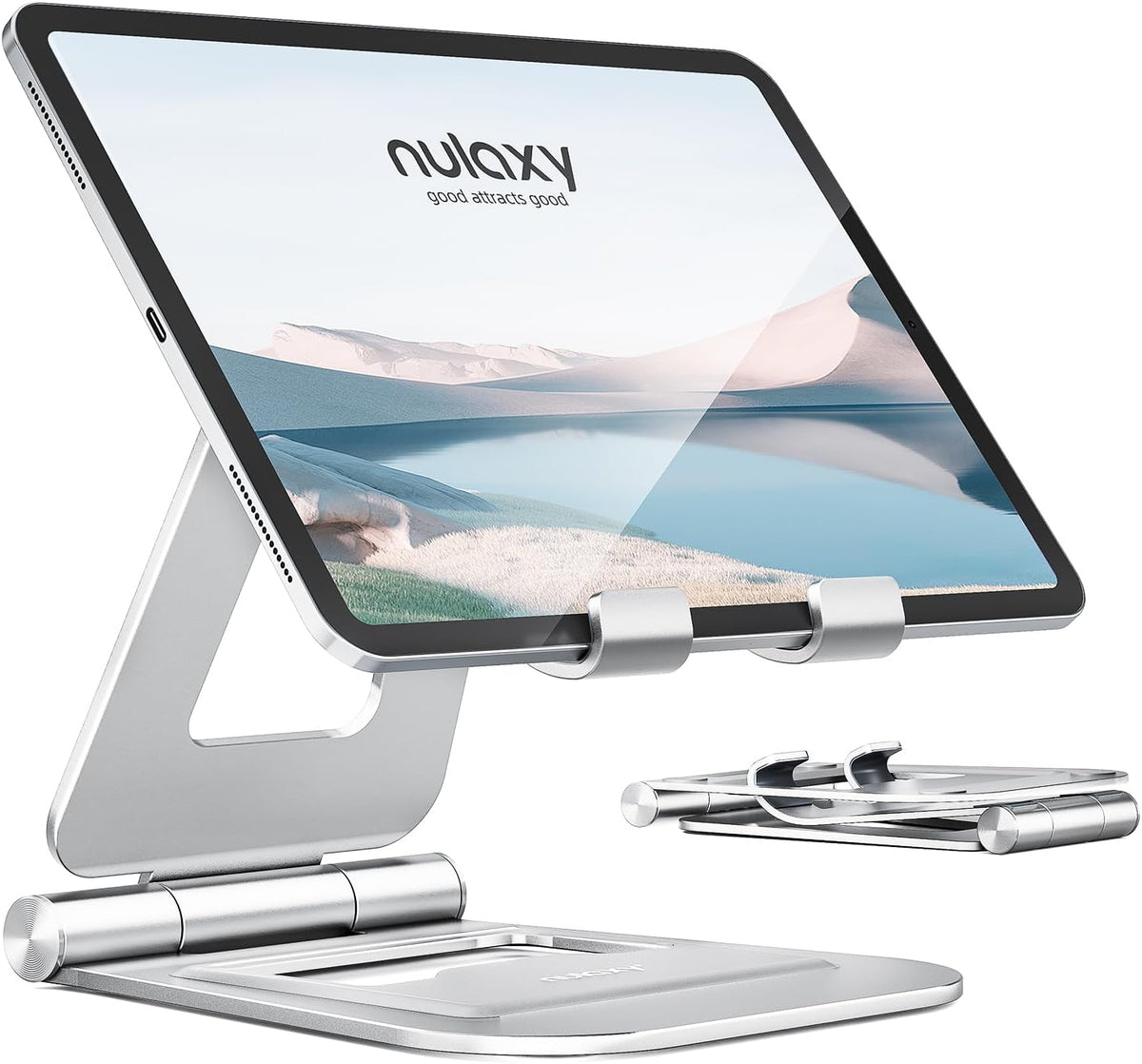 Dual Adjustable Foldable iPad Stand, Full Aluminum, Stable Support