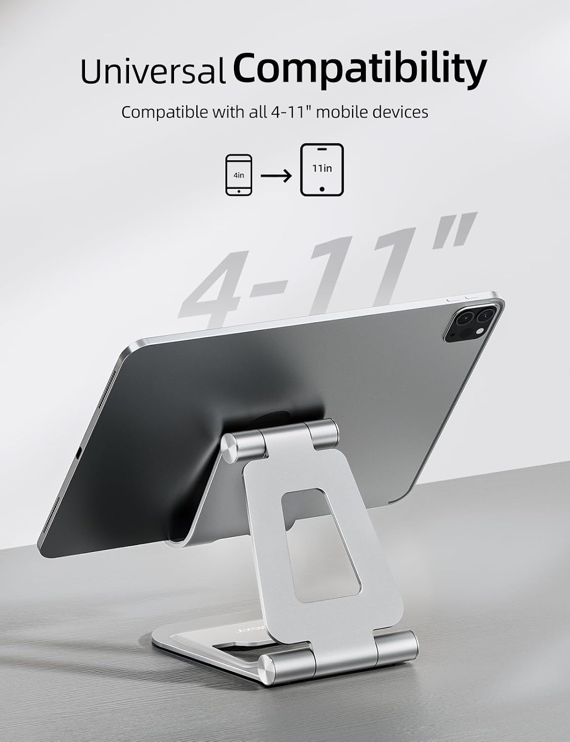 Dual Adjustable Foldable iPad Stand, Full Aluminum, Stable Support