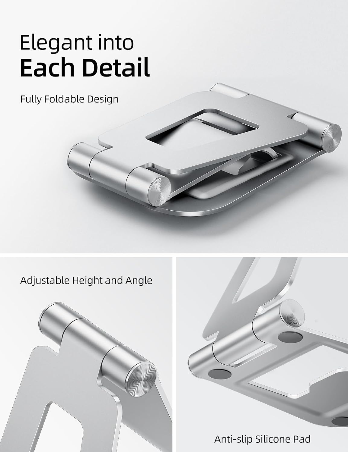 Dual Adjustable Foldable iPad Stand, Full Aluminum, Stable Support
