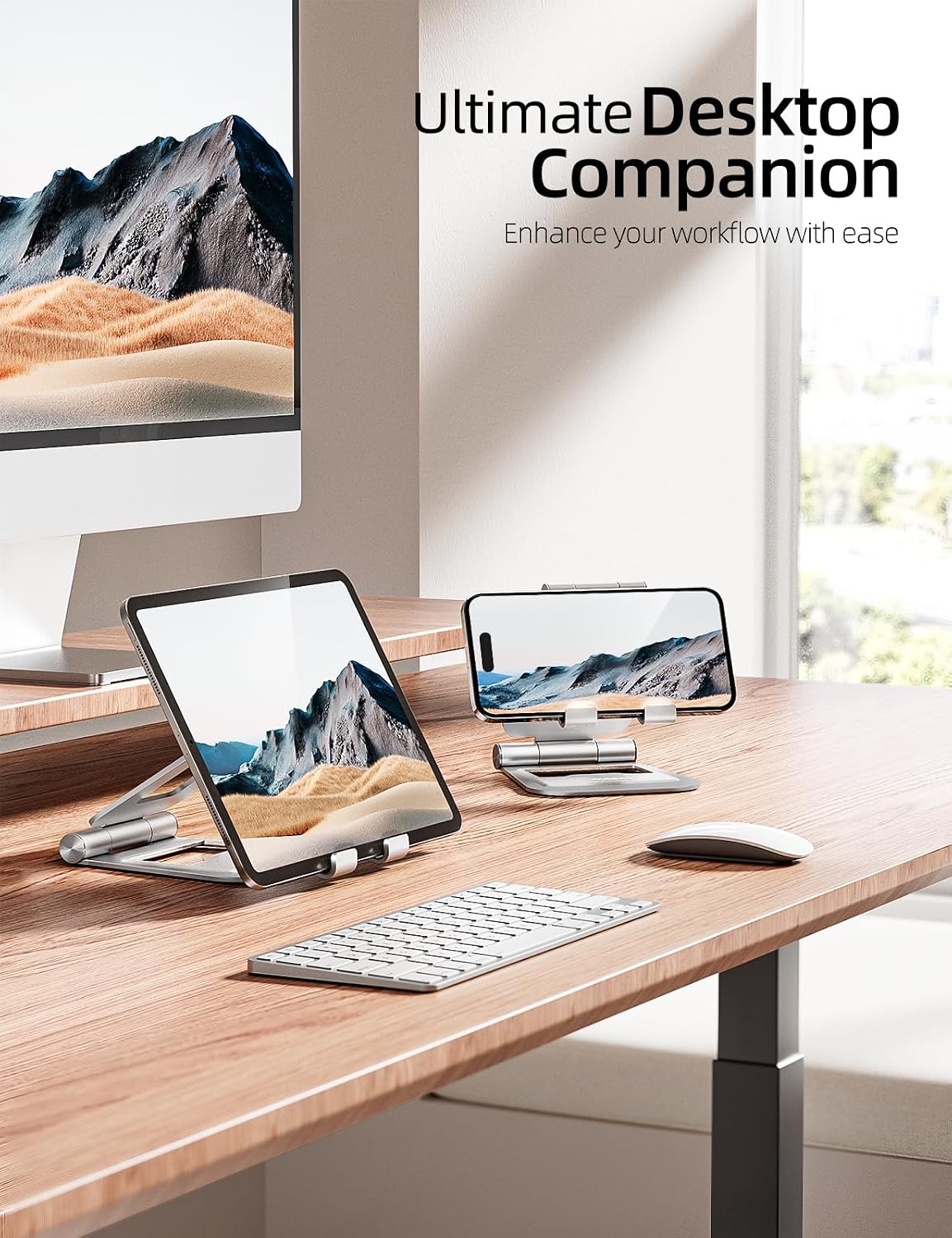 Dual Adjustable Foldable iPad Stand, Full Aluminum, Stable Support