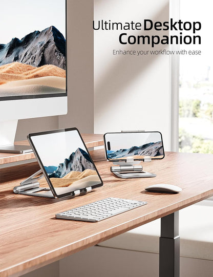 Dual Adjustable Foldable iPad Stand, Full Aluminum, Stable Support