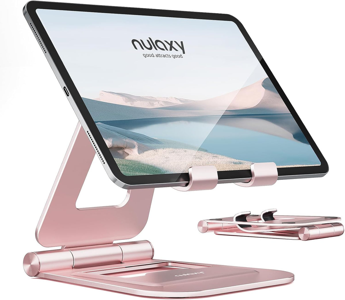 Dual Adjustable Foldable iPad Stand, Full Aluminum, Stable Support