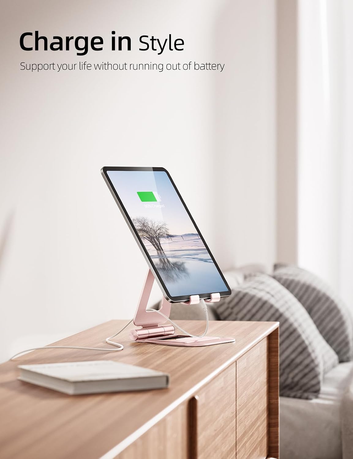 Dual Adjustable Foldable iPad Stand, Full Aluminum, Stable Support