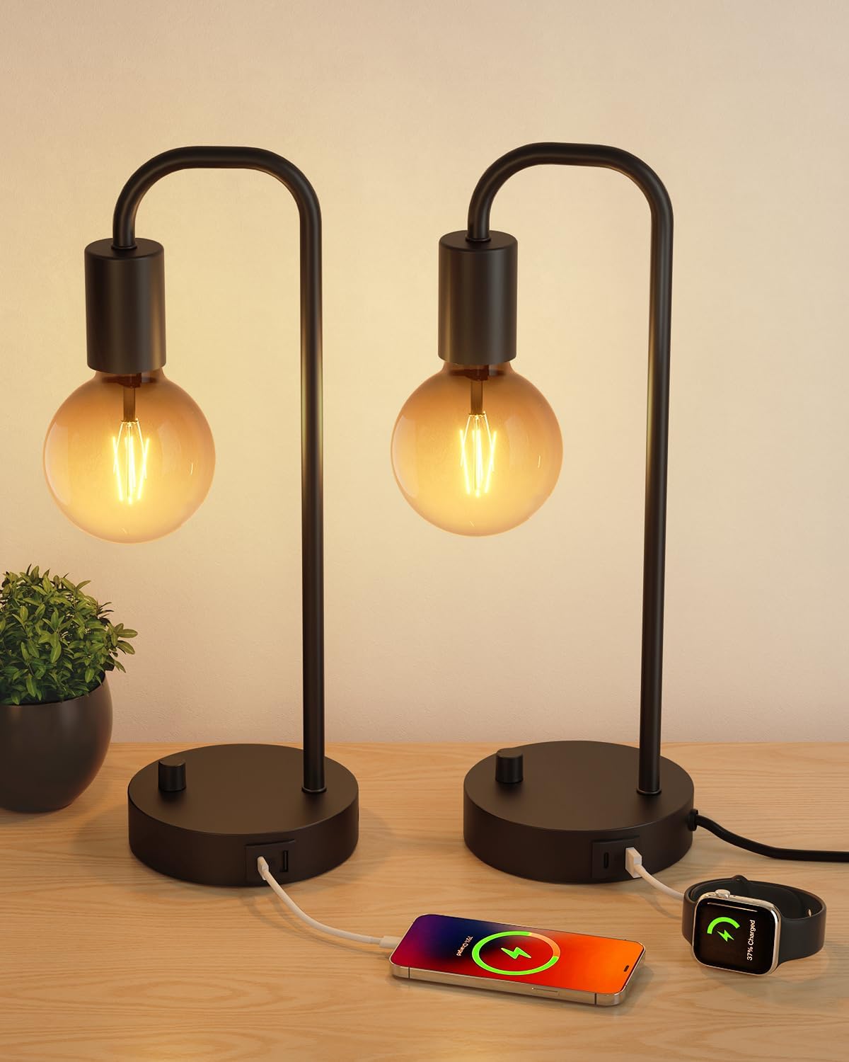 Industrial Table Lamp for Bedroom, Fully Dimmable Modern Bedside Lamps with 2700K Warm Light Bulb for Kids Reading, Minimalist Nightstand Lamps for Living Room, Office (Bulb Included)