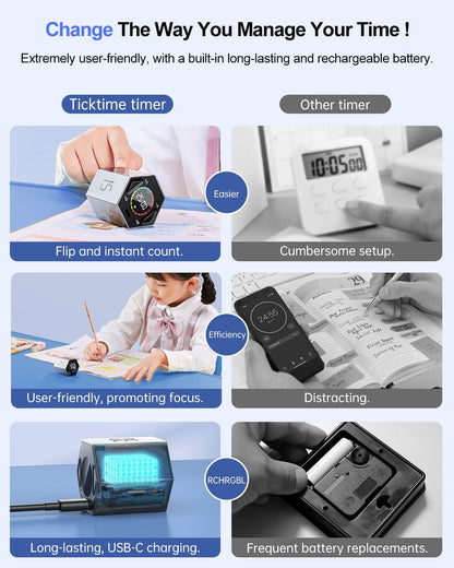 Ticktime T6 Pomodoro Timer Cube for Focus, Study, Work, Task, ADHD, Kitchen