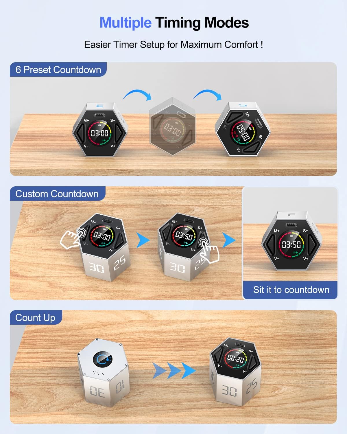 Ticktime T6 Pomodoro Timer Cube for Focus, Study, Work, Task, ADHD, Kitchen
