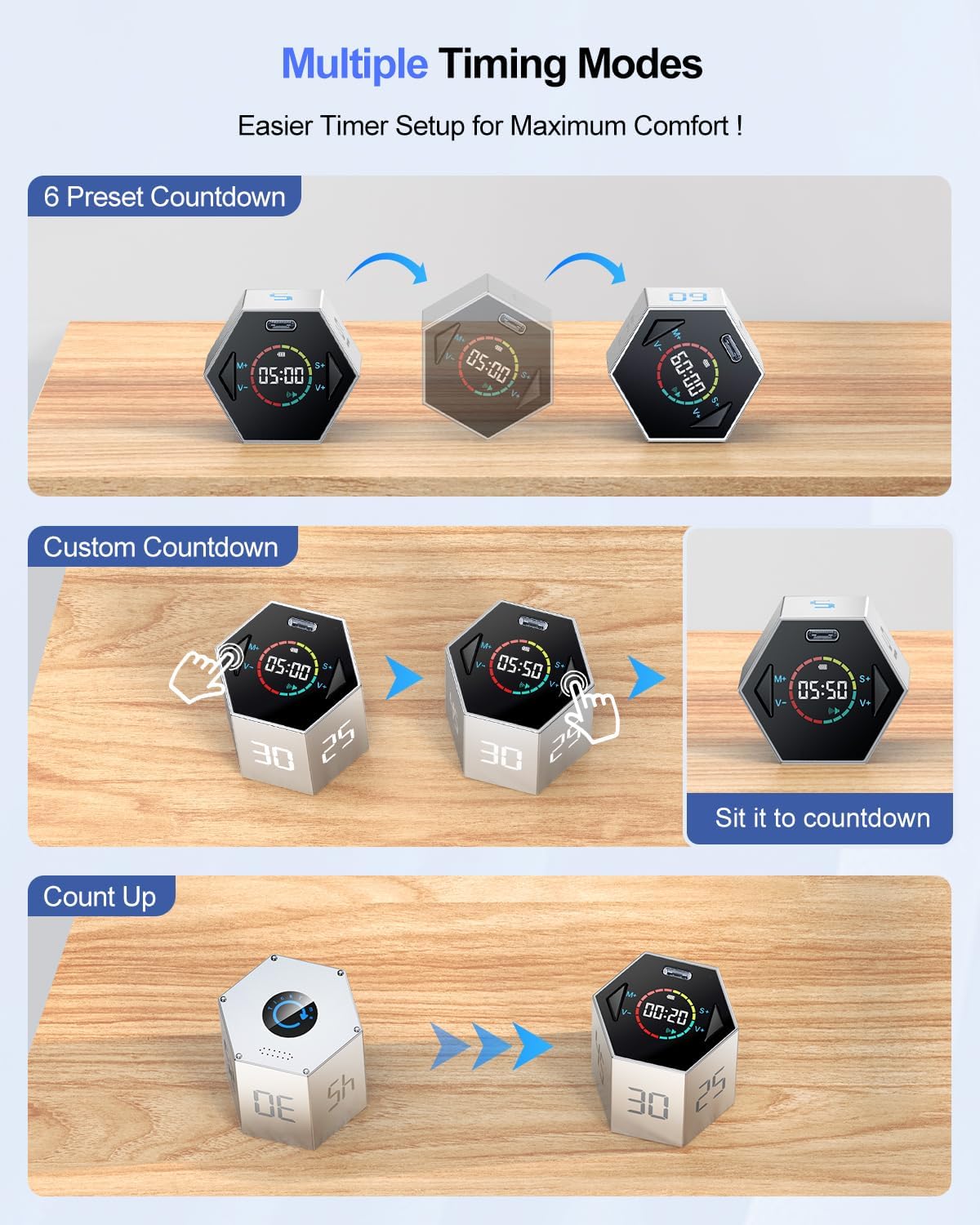 Ticktime T6 Pomodoro Timer Cube for Focus, Study, Work, Task, ADHD, Kitchen