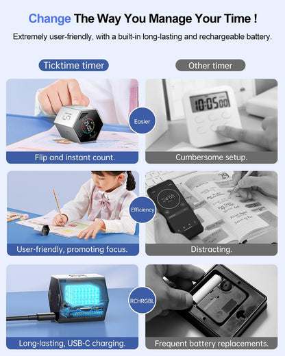 Ticktime T6 Pomodoro Timer Cube for Focus, Study, Work, Task, ADHD, Kitchen