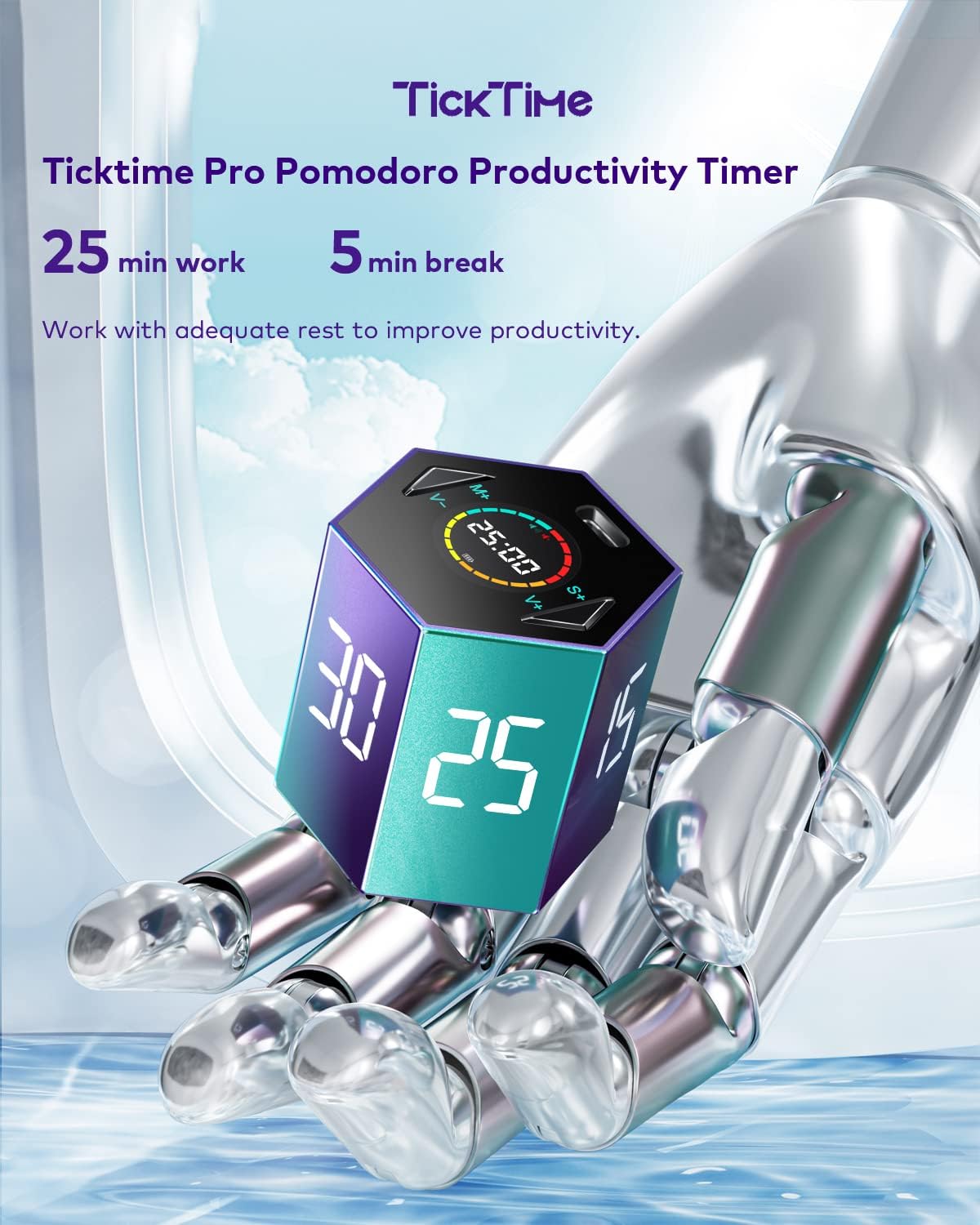 Ticktime T6 Pomodoro Timer Cube for Focus, Study, Work, Task, ADHD, Kitchen