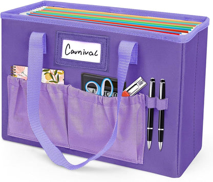 Desktop File Organizer Box,Collapsible Hanging Filing Box,Home Office Document Storage Organizer with Front Pocket and Handles, Letter Size Folder. (PURPLE)