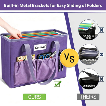 Desktop File Organizer Box,Collapsible Hanging Filing Box,Home Office Document Storage Organizer with Front Pocket and Handles, Letter Size Folder. (PURPLE)