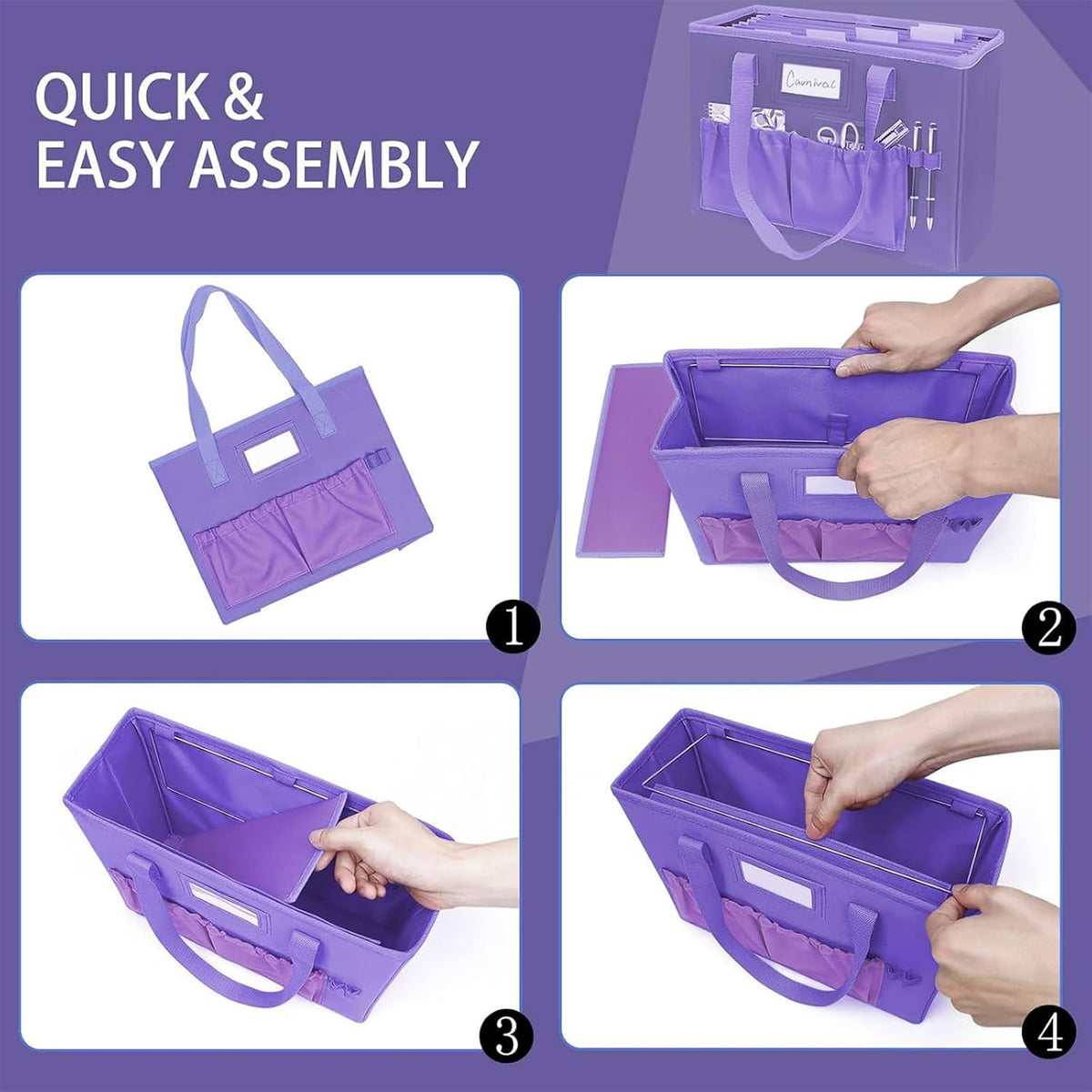 Desktop File Organizer Box,Collapsible Hanging Filing Box,Home Office Document Storage Organizer with Front Pocket and Handles, Letter Size Folder. (PURPLE)