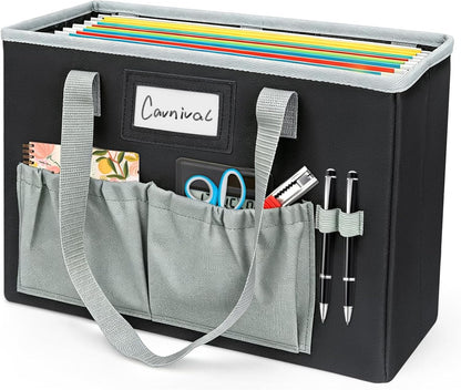 Desktop File Organizer Box,Collapsible Hanging Filing Box,Home Office Document Storage Organizer with Front Pocket and Handles, Letter Size Folder. (PURPLE)