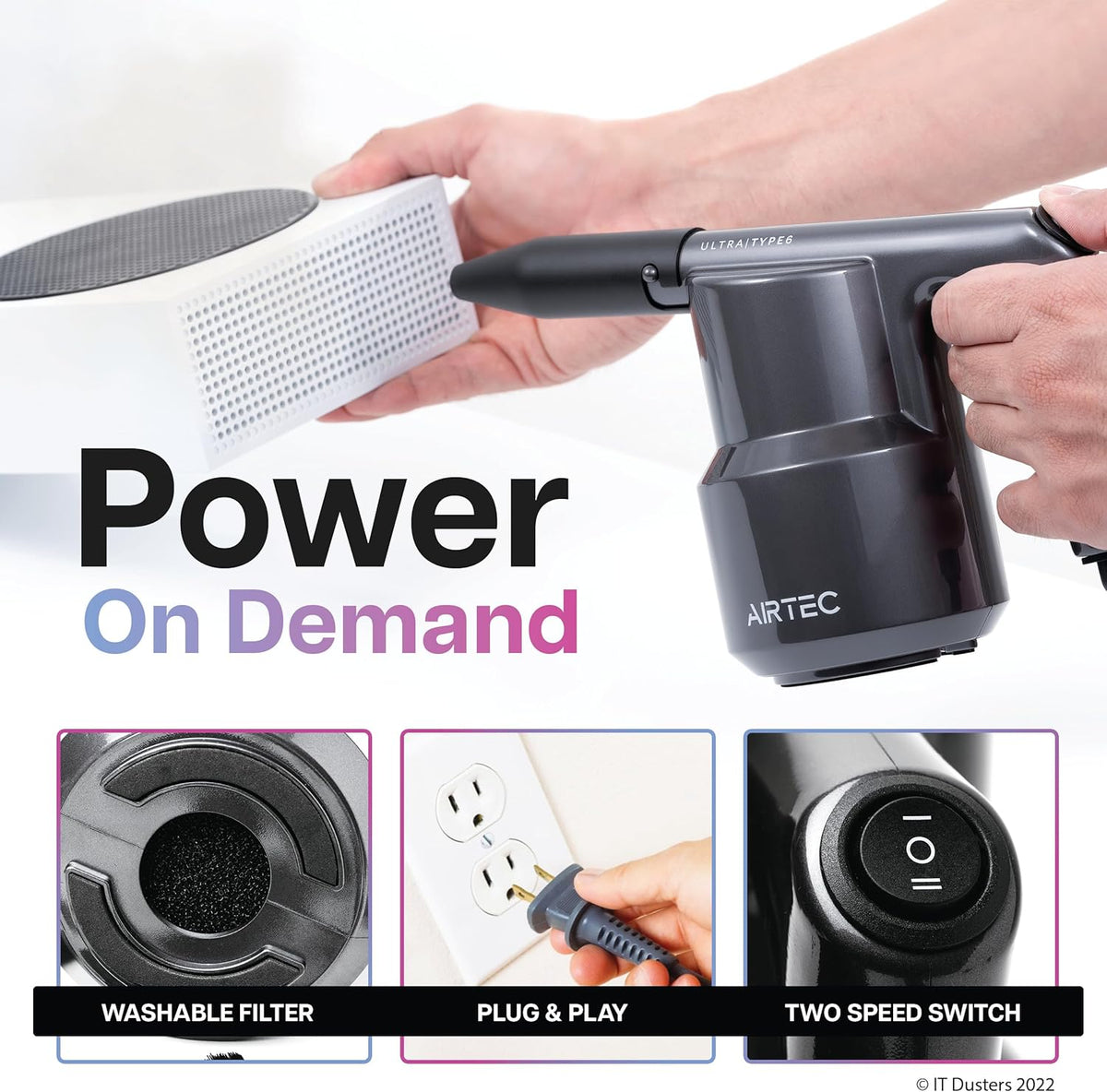 AirTec Ultra Electric Air Duster Blower for PC, Laptop, Console, Electronics and Home Cleaning, Environmental Alternative to Spray air can Duster Keyboard Cleaner (Type 3)