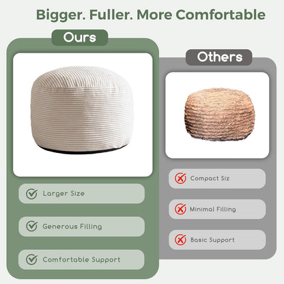 Round Stuffed Pouf Ottoman, Corduroy Poufs with Foam Chunk Filling, Furry and Fluffy Pouf Foot Stool Storage Ottoman, 20 X 15 Floor Poufs Foot Rest for Living Room, Dark Grey