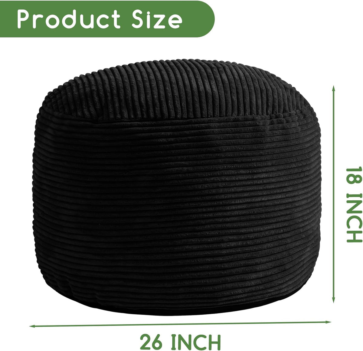 Round Stuffed Pouf Ottoman, Corduroy Poufs with Foam Chunk Filling, Furry and Fluffy Pouf Foot Stool Storage Ottoman, 20 X 15 Floor Poufs Foot Rest for Living Room, Dark Grey