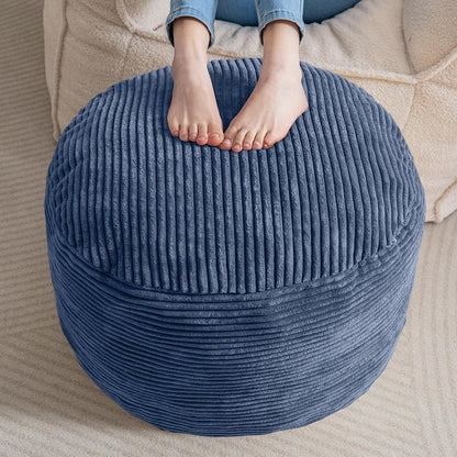 Round Stuffed Pouf Ottoman, Corduroy Poufs with Foam Chunk Filling, Furry and Fluffy Pouf Foot Stool Storage Ottoman, 20 X 15 Floor Poufs Foot Rest for Living Room, Dark Grey